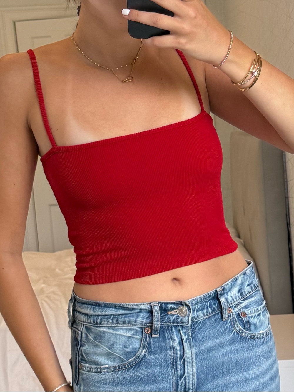 Brandy Melville Red Ribbed Cropped Tank